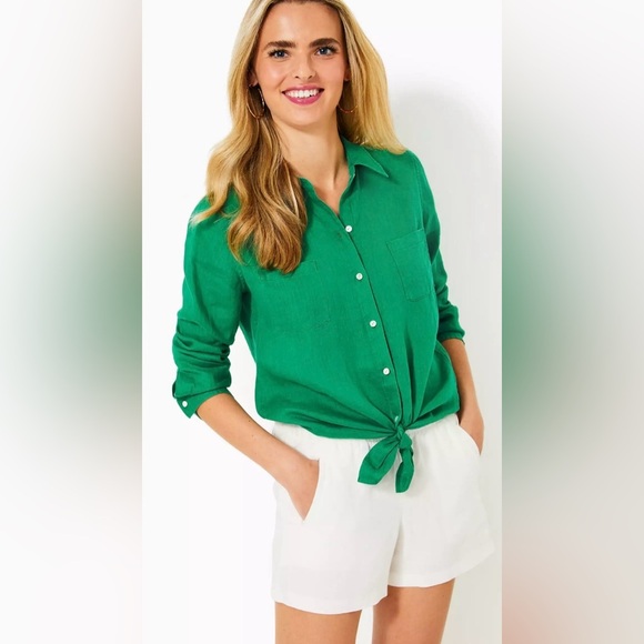 NEW with tags (NWT) Lilly Pulitzer Resort White  4" Lilo Linen Short sz L - Picture 4 of 5